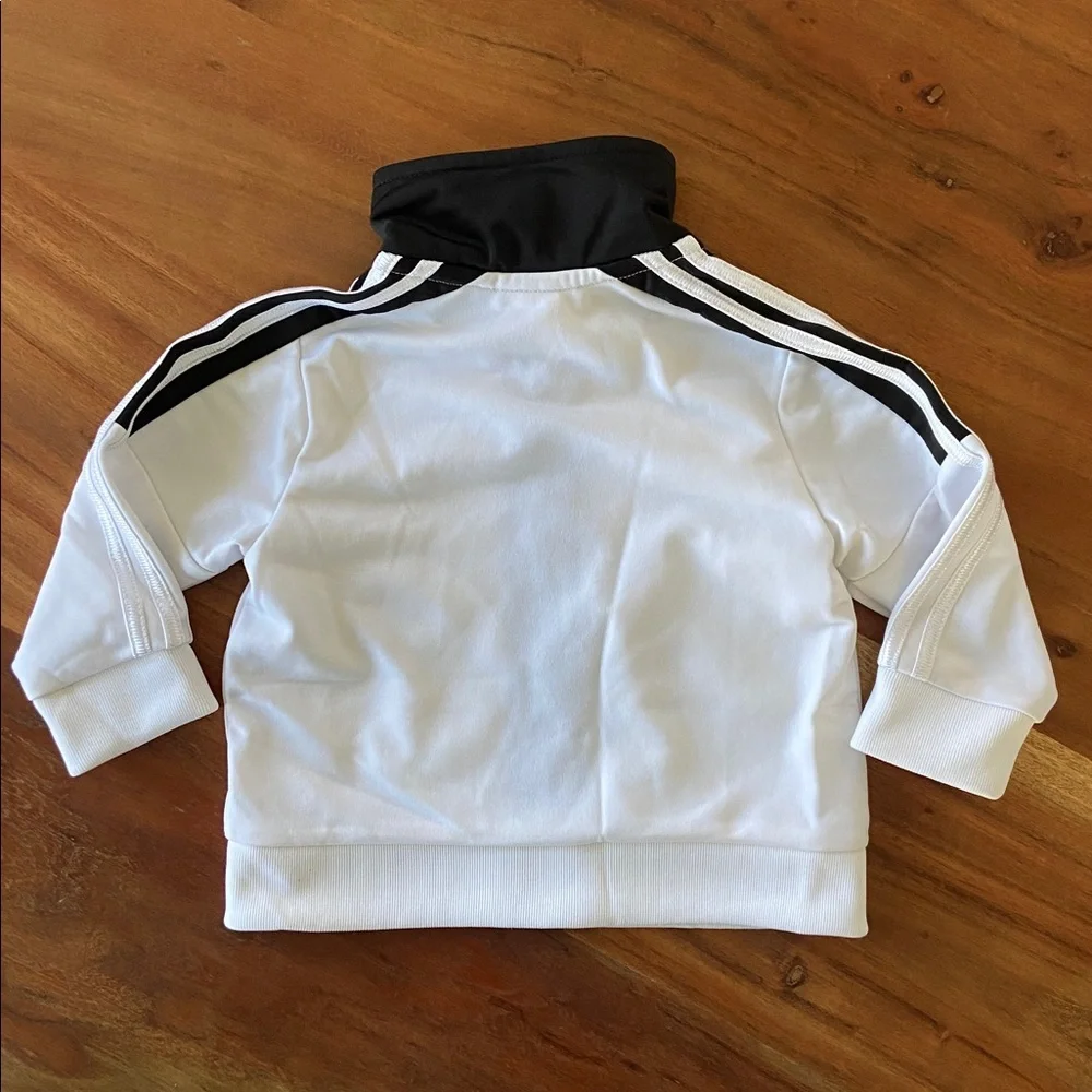 adidas baby zip up jacket white black track jacket athletic sporty toddler 6 mo